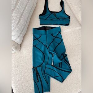 Ultracor Teal and Black scoop bra and leggings Activewear Set